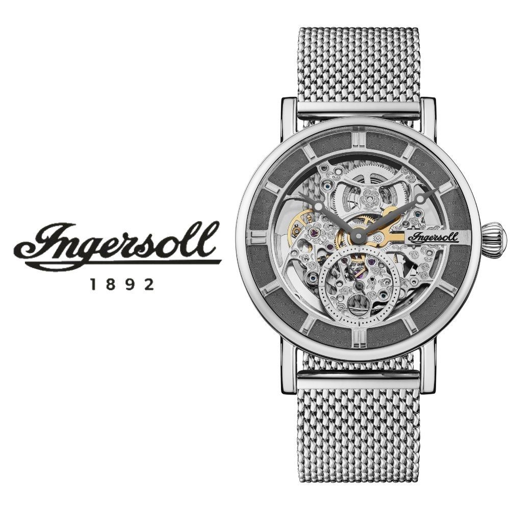 自動巻き 腕時計 インガソール 正規品 ヘラルド オートマチック スケルトンダイヤル シルバー メッシュ ベルト 電池交換不要 メンズ アメリカ ニューヨーク ブランド 時計 ヴィンテージ かっこいい
