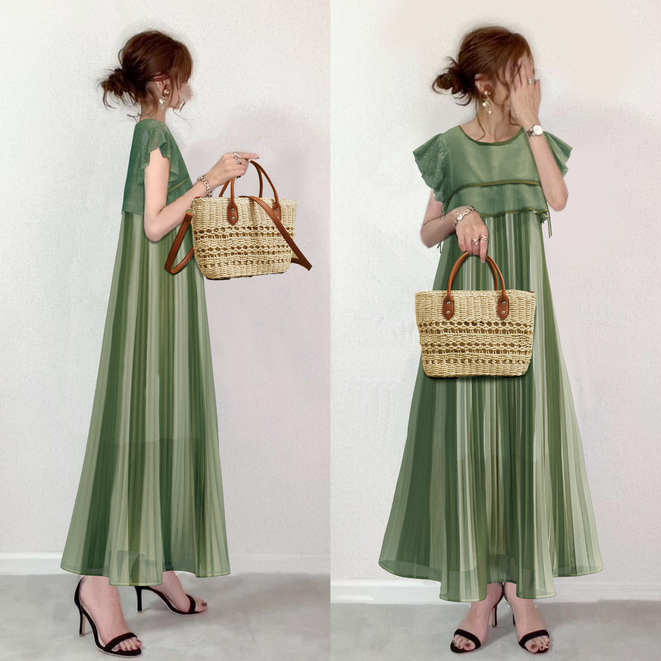 【一枚で視線を奪う】 半袖 ラウンドネック 大人可愛いAライン 無地 カジュアルワンピース