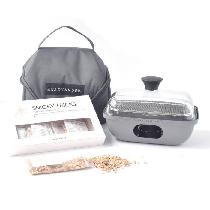 燻製器 家庭用 アウトドア ADVENDER SMOKY 簡易燻製器 簡単 燻製 スモーク ガラス蓋 見える 子供 親子 初心者 キャンプ バーベキュー ベランピング ウッドチップ5種