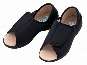 神戸生絲 介護靴 あし笑顔かかとが踏めるルームシューズオープントゥタイ ブラック S KT-2