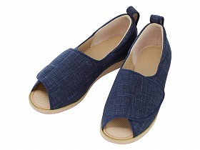 徳武産業 あゆみシューズ 介護靴 施設用 オープン和（なごみ） 紺 両足LLサイズ 1026