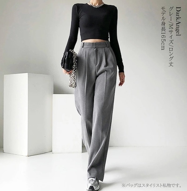 Qoo10 ダークエンジェル タックワイドパンツ 無地 ピンタック ワ