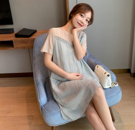 マタニティ用半袖ワンピース 袖あり 綿 光沢 爽やか 大人スタイル 大人可愛い きれいめ シンプル カジュアル 大人 上品 おしゃれ かっこいい レトロ アジアン 大人可愛い 大人女子 こなれ感