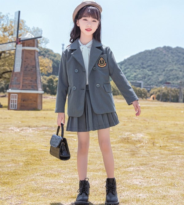 女の子ファッションフォーマルセットドレスジュニア 七五三 受験 大きいサイズ 制服 スーツ 発表会 ピン 入学式 お受験 グレー 中学 2点セット 入園祝い ゆったりサイズ 小学生 JK 卒服 卒