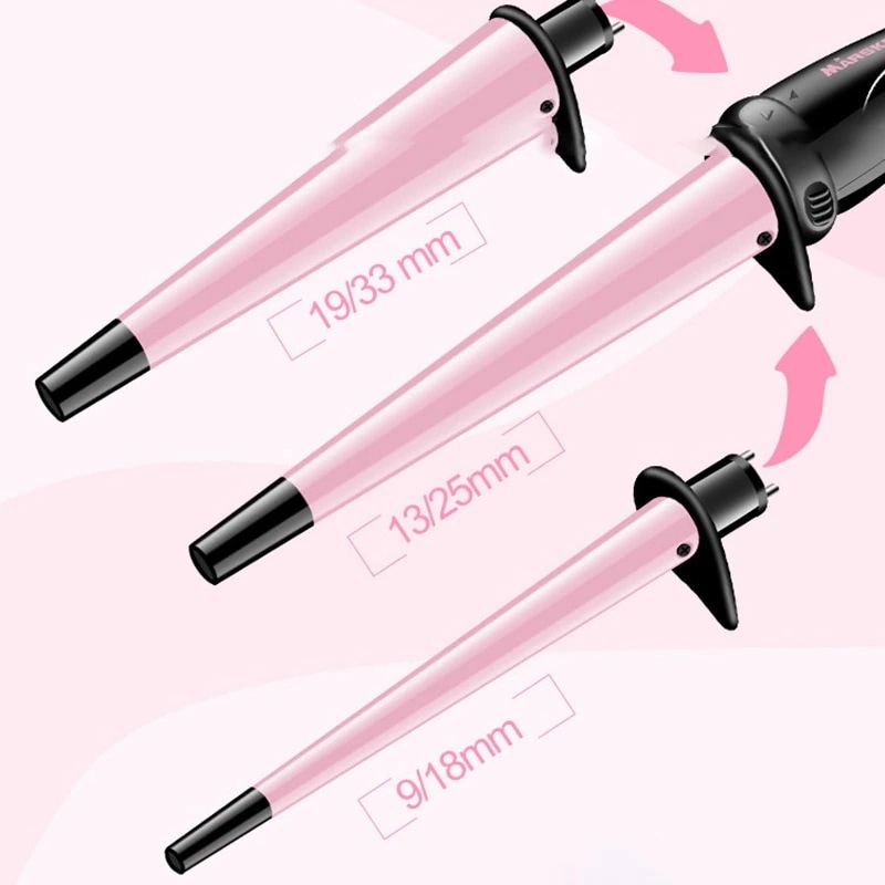3 in1ヘアアイロン 9-33ミリメートル円錐カーリング一定温度高速加熱梨の花のスタイルツール 携帯便利 旅行
