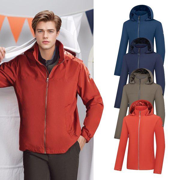 男性登山用ウインドブレーカージャケット 秋の生活防水 防風機能性 2Layer フード取り外し可能 22