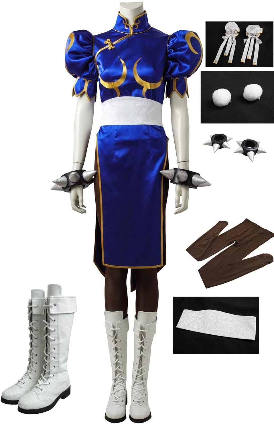 ストリートファイターV 春麗 チュンリー コスプレ衣装腕輪 髪飾り 耳飾り 靴 全セット コスプレ衣装