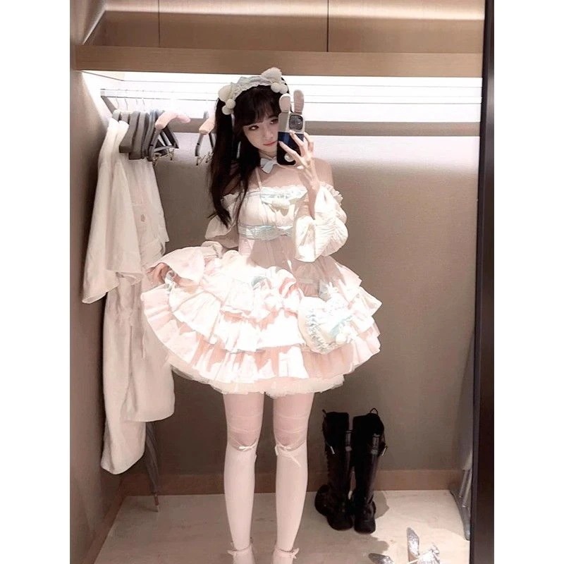 プリンセスロリータパフガールドーパミンスイートファーストラブロリータウエストドレスサマーウィメン