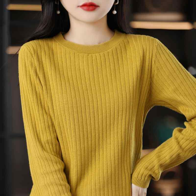 ファッション 服 オシャレ カワイイ シンプル 大カワイイ サイズ 婦服 綿 秋 厚手 ラウンドネック セーター 長袖 コットン トップス