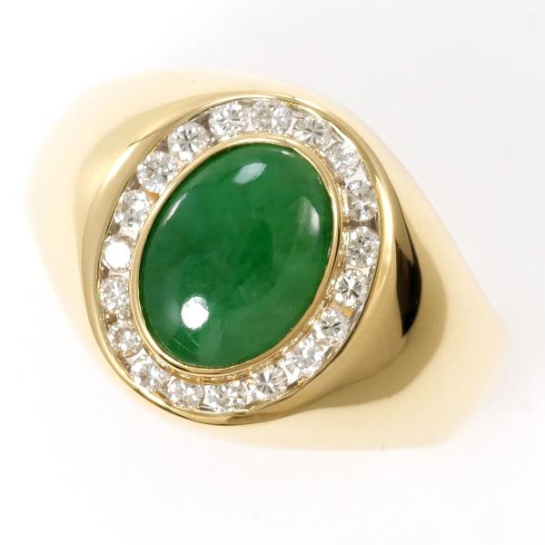 18K YG リング 指輪 10.5号 ヒスイ ダイヤ カード鑑別書 ジュエリー 中古