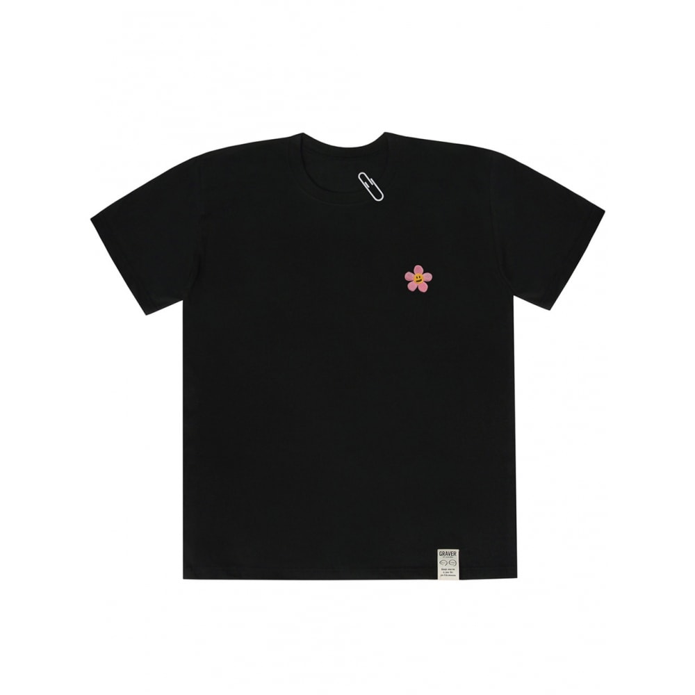 GRAVER ピンクフラワーエンブロイダリー半袖Tシャツ 3色
