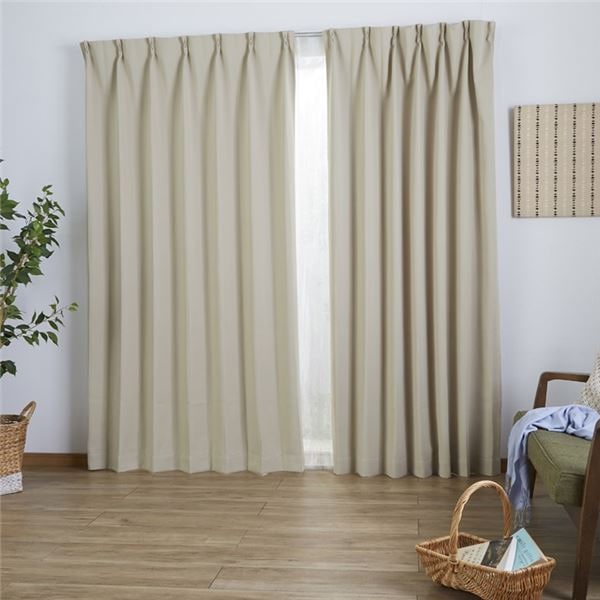 プルット ドレープ カーテン 約幅200cmx丈230cm ベージュ 1枚