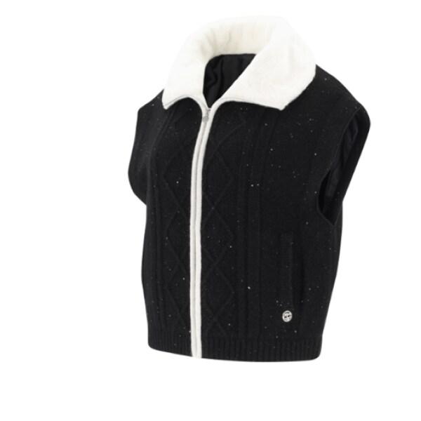 女性 人造ファー配色フルオープンニットベスト 6K-83101-199_US