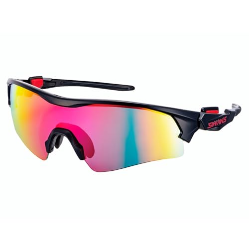 スポーツサングラス FACEONE フェイスワン FO-3501 BK 日本製 ミラーレンズ ブラック レッドシャドーミラー×スモーク(裏面マルチコーティング) 野球 テニス サイクリング ランニング