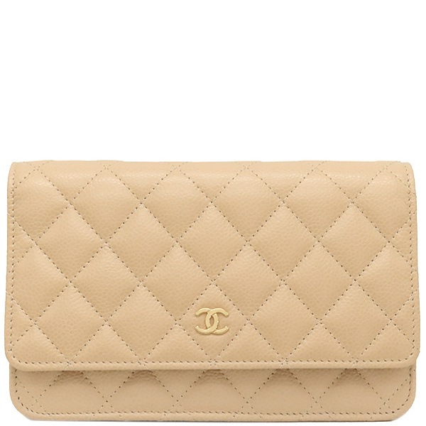 シャネル CHANEL チェーンウォレット クラシック マトラッセ チェーンウォレット キャビアスキン ベージュ ゴールド金具 ココマーク AP0250 ランダムシリアル 【箱】【中古】