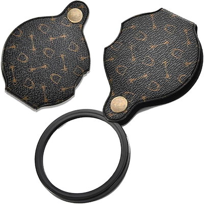 他サイト： ルーペ 拡大鏡 15倍 PU革 携帯 メガネ おしゃれ 折り畳み レンズ直径70mm( Medium)の商品画像