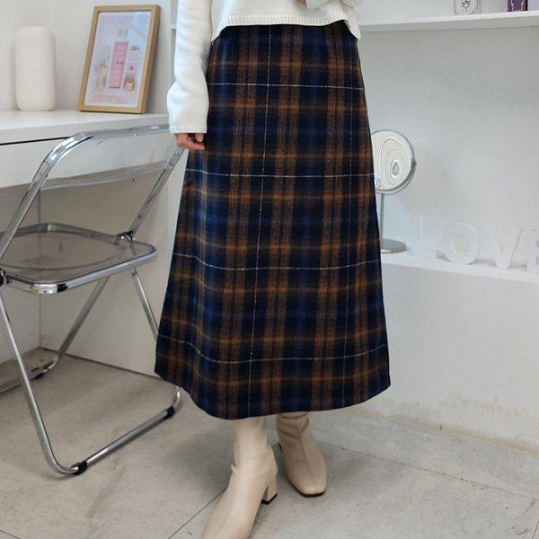 Hスタイル(SK)ウールチェックスカート 冬 レディース ミディスカート スカート ウールウール バンディング