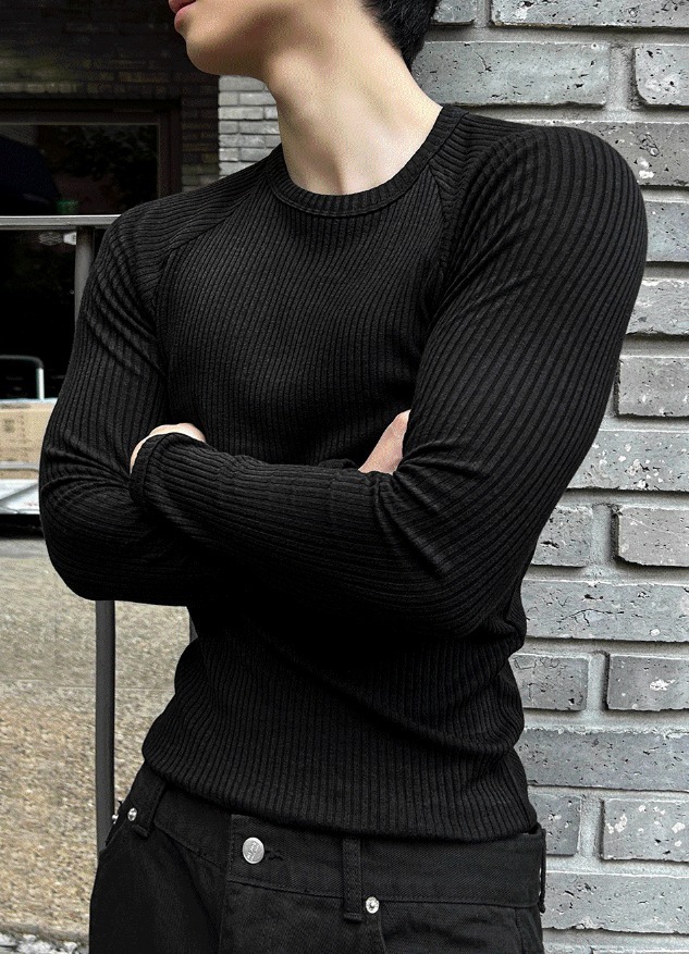 [COSYHARU公式]muscle-fit raglan ribbed knitwear