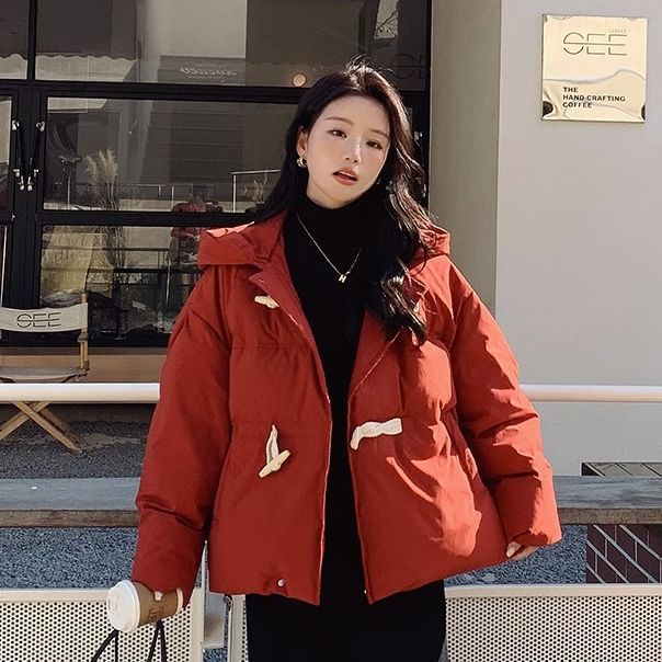 韓国スタイルホーンボタンパンダウンジャケット女性用2025今年のホットスタイル小さなファッションスタイル冬のショートコート厚手 7,869円