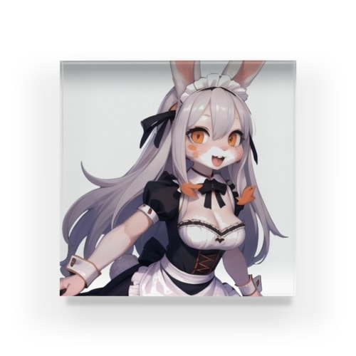 【文字入れ可能受注生産】白うさぎの女の子　メイド　ケモナー アクリルブロック
