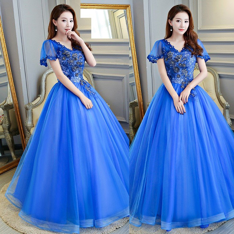 カラードレス 演奏会用 ロングドレス 安い コンサート パーティードレス 発表会 ウェディングカラードレス 二次会 プリンセス 結婚式 ステージ衣装 ブルー