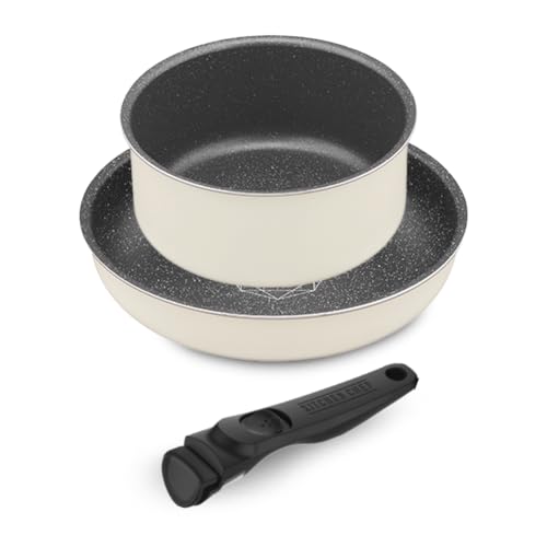 取っ手のとれる フライパン 3点セット IH/ガス火対応 ダイヤモンドコートパン アイボリー DCI-T3S