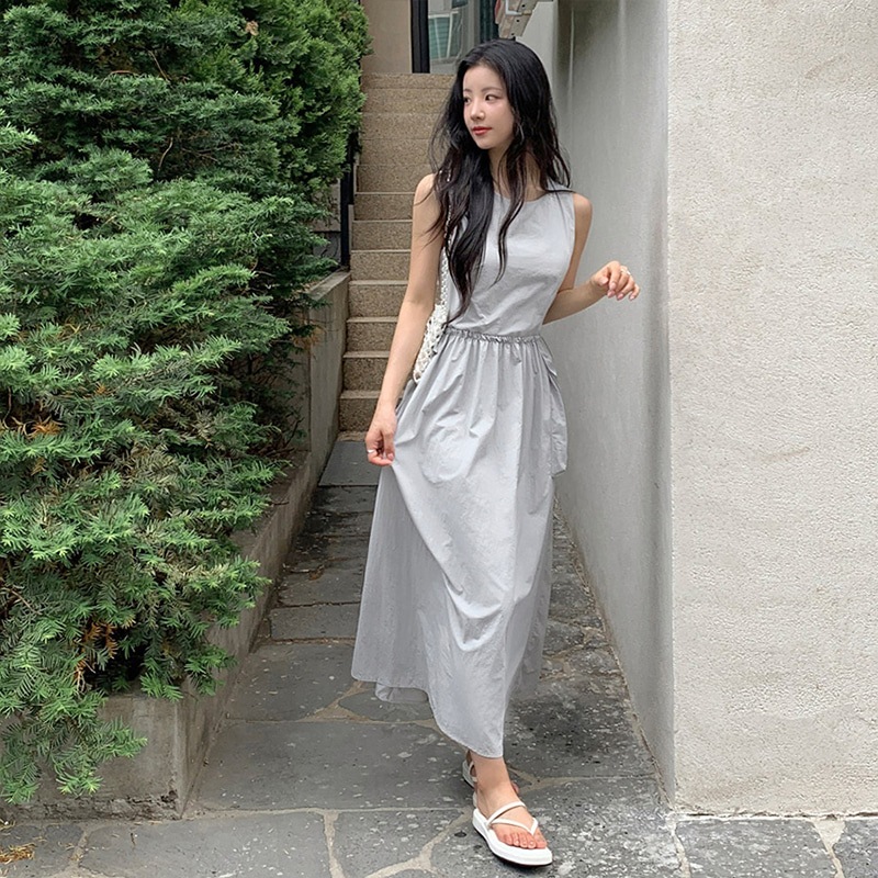 [top0638] 韓国ファッションポケット ストリング ナイロン ワンピース