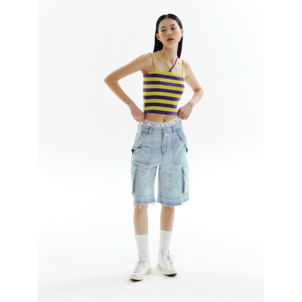 CHOWOO ダメージブルーカーゴデニムショーツ_CW1A_B07WBL