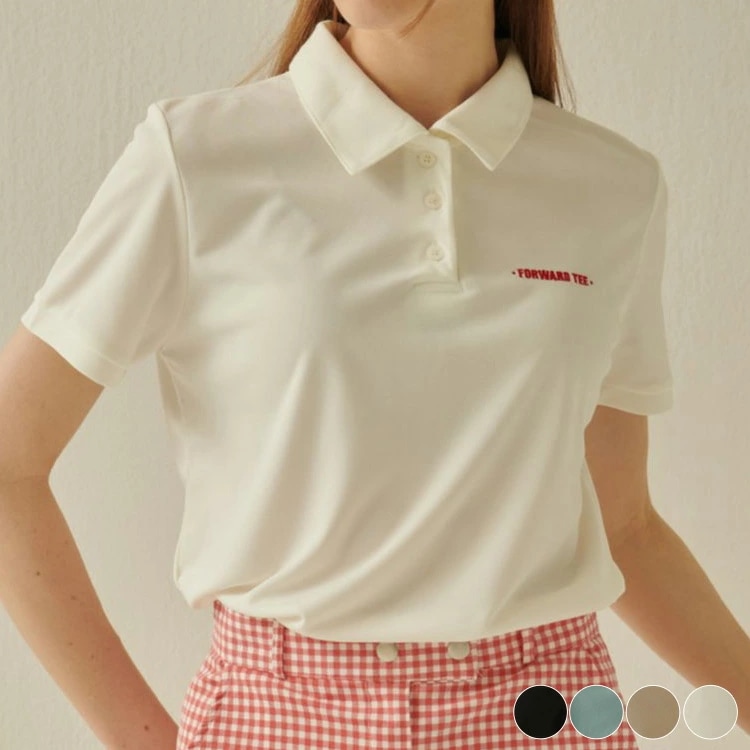 ゴルフウェア レディース ポロシャツ 韓国 半袖 Ｔシャツ トップス シンプル 夏 春 定番 ロゴ 白 ベージュ グリーン 黒 春夏 カジュアル