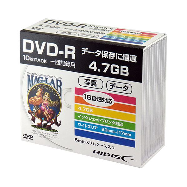 （まとめ）ハイディスク データ用DVD-R4.7GB 1-16倍速 ホワイトワイドプリンタブル 5mmスリムケース HDDR47JNP10SC 1パック（10枚） (×20セット)