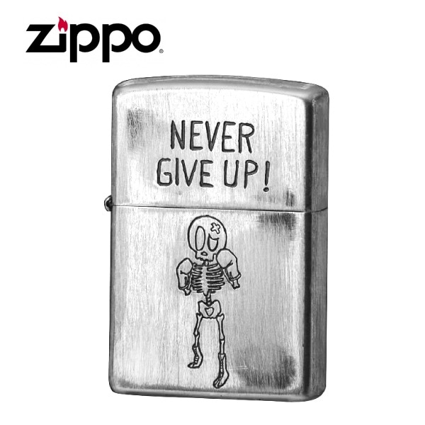 【即納】 正規品 ZIPPO ジッポー オイルライター ユーズドフィニッシュ 2UDS-GIVEUP レギュラー シルバー メール便発送