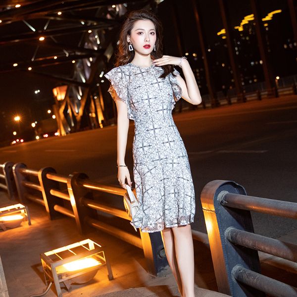 ドレス ワンピース パーティードレス パーティドレス 膝丈ドレス ワンピースドレス ワンピドレス 膝丈 ひざ丈 袖あり フレンチスリーブ スクエアネック 襟なし マーメイド マーメイドライン かわいい