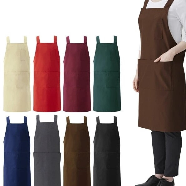 メール便 エプロン おしゃれ 胸当てエプロン M H型 レディース メンズ 全8色 無地