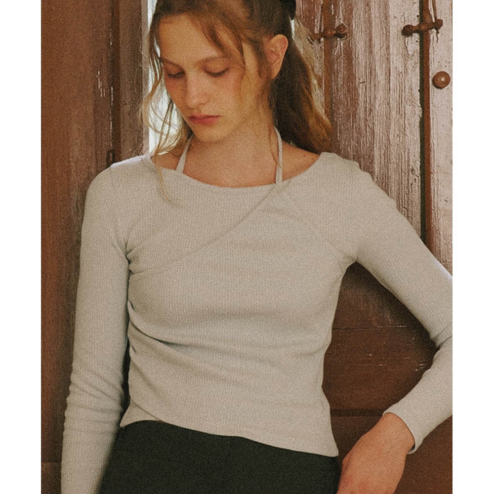 ロンロンレイヤードホルターネックロングスリーブ アッシュブルー