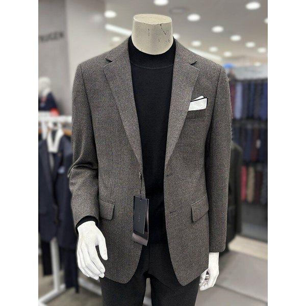 メンズ秋冬ウール70%ウールダークベージュミニチェックカジュアルセットアップコンビジャケット