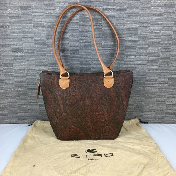 保存袋付き！　ETRO/エトロ　イタリア製　肩掛け/ハンドバッグ　ブラウン/茶/BROWN総柄/bag菅NO.YB25-8