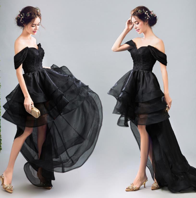 【2枚購入で100円OFF】XS-3XL レディース　ウェディングドレス　カラードレス 結婚式　花嫁 披露宴　刺繍 二次会 パーティードレス 演奏会 お嫁さん 発表会 　黒　足長効果