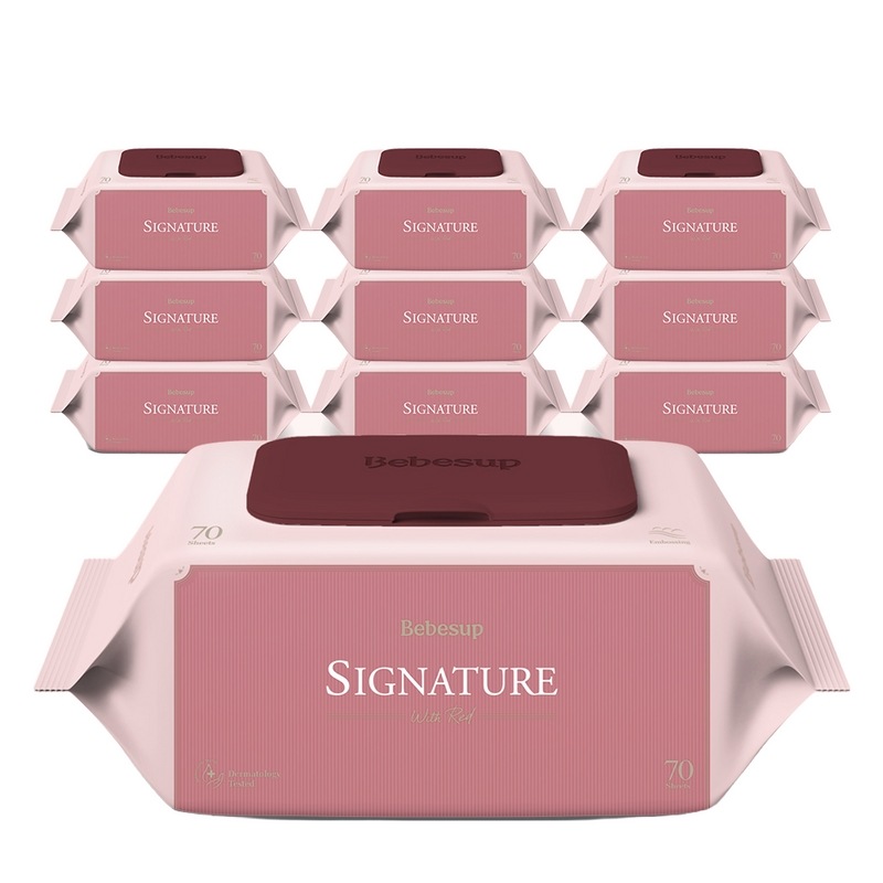 ベベフォレストシグネチャーウィードレッドキャップ型厚肉ベビーティッシュ70枚10個