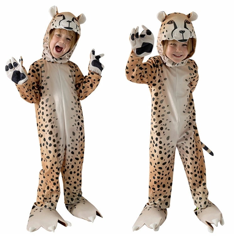 ハロウィン 子供 豹 着ぐるみ コスプレ衣装 しっぽ付き キッズ アニマル コスチューム オールインワン 女の子 男の子 キャラクター 動物 手袋付き 足カバー付き 仮装 小学生 可愛い オシャレ パ