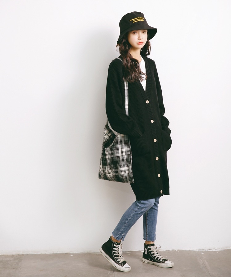 5112.ロングニットカーディガン（ブラック）2019 春夏 sale 春夏 sale アウター 美ライン おしゃれ シンプル 薄手 オフィス ビジネス お出かけ 女子会 普段使い 通勤 通学