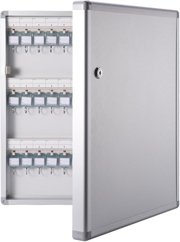キーボックス 壁掛け keybox 鍵収納 ロック付き 会社 事務所 業務用 オフィス 72キー (シルバー, 72個収容)