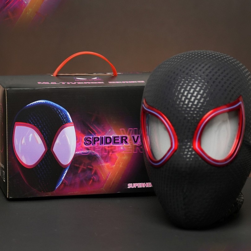 マイルズスパイダーマンヘッドセット電動目の可動宇宙縦横瞬き可能マスク