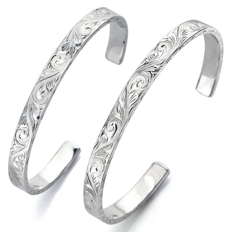 送料無料 ペア バングル シルバー b0698-pair ハワイアンジュエリー スクロール