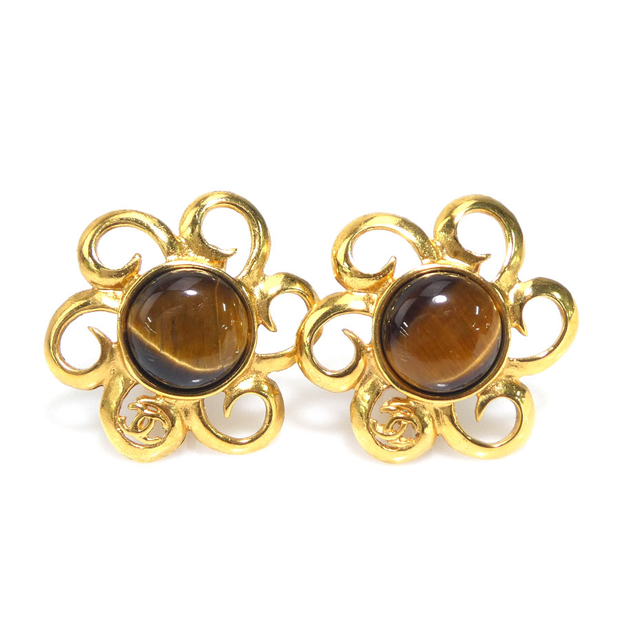 シャネル CHANEL イヤリング ココマーク メタル/ガラスストーン ゴールド/ブラウン レディース e59686a