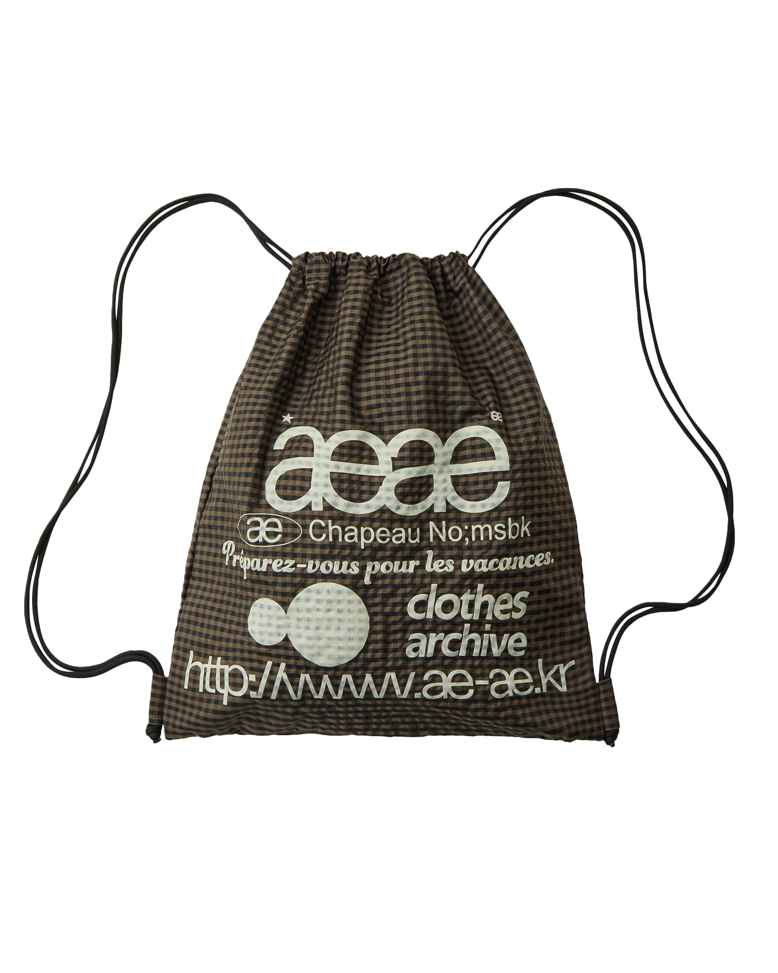 【aeae】 WEB LOGO CHECK GYM SACK : BROWN