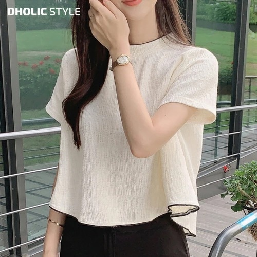 [メガ割りSALE]配色モックネックリンクルブラウス・p572615