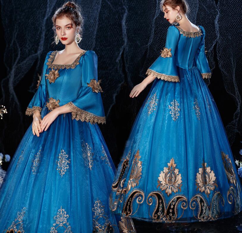 ステージ衣装 中世貴族風 プリンセスドレス ヨーロッパ風ドレス 華やか 貴族ドレス 高級感 宮廷ドレス 可愛い パーティードレス フレア袖 ロングドレス お嬢様 撮影 演奏会 ワンピース オペラ声楽