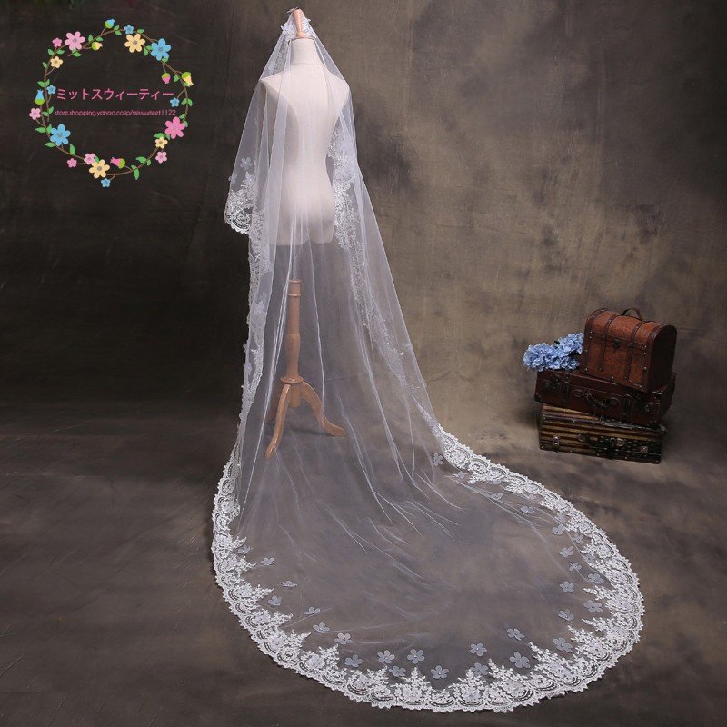 ロングベール ウエディングベール 安い ブライダル 結婚式用ベール マリアベール 花嫁 ウェディング