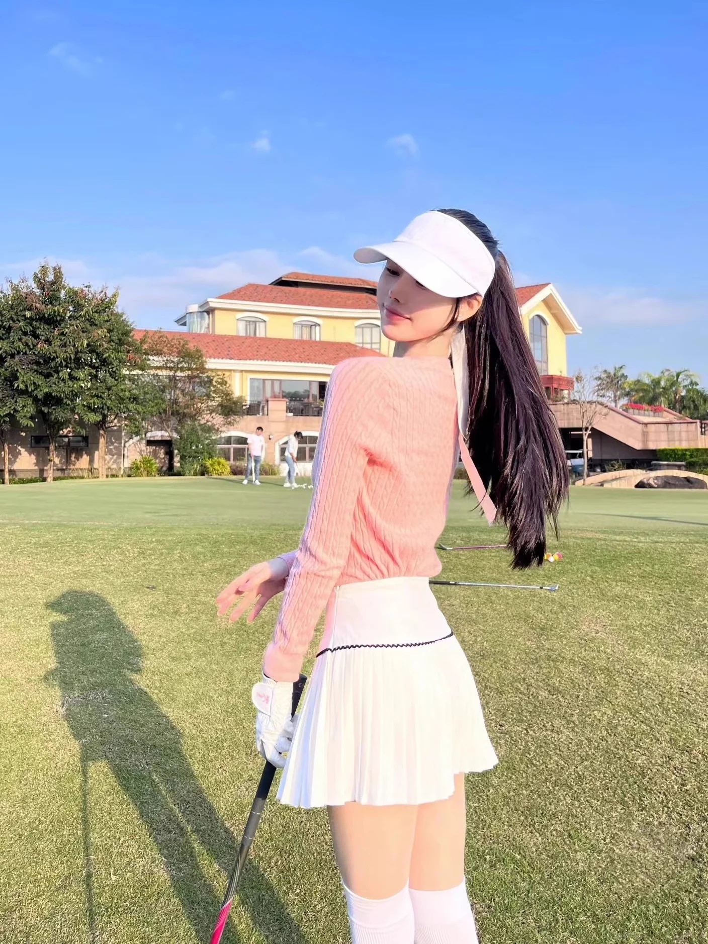 ゴルフウェア 秋冬 レディース スポーツウェア プリーツスカ ニット長袖 スカート ミニスカート 上下セット ピンク 白 無地 春 女性 テニスウェア 通気性 韓国風 おしゃれ