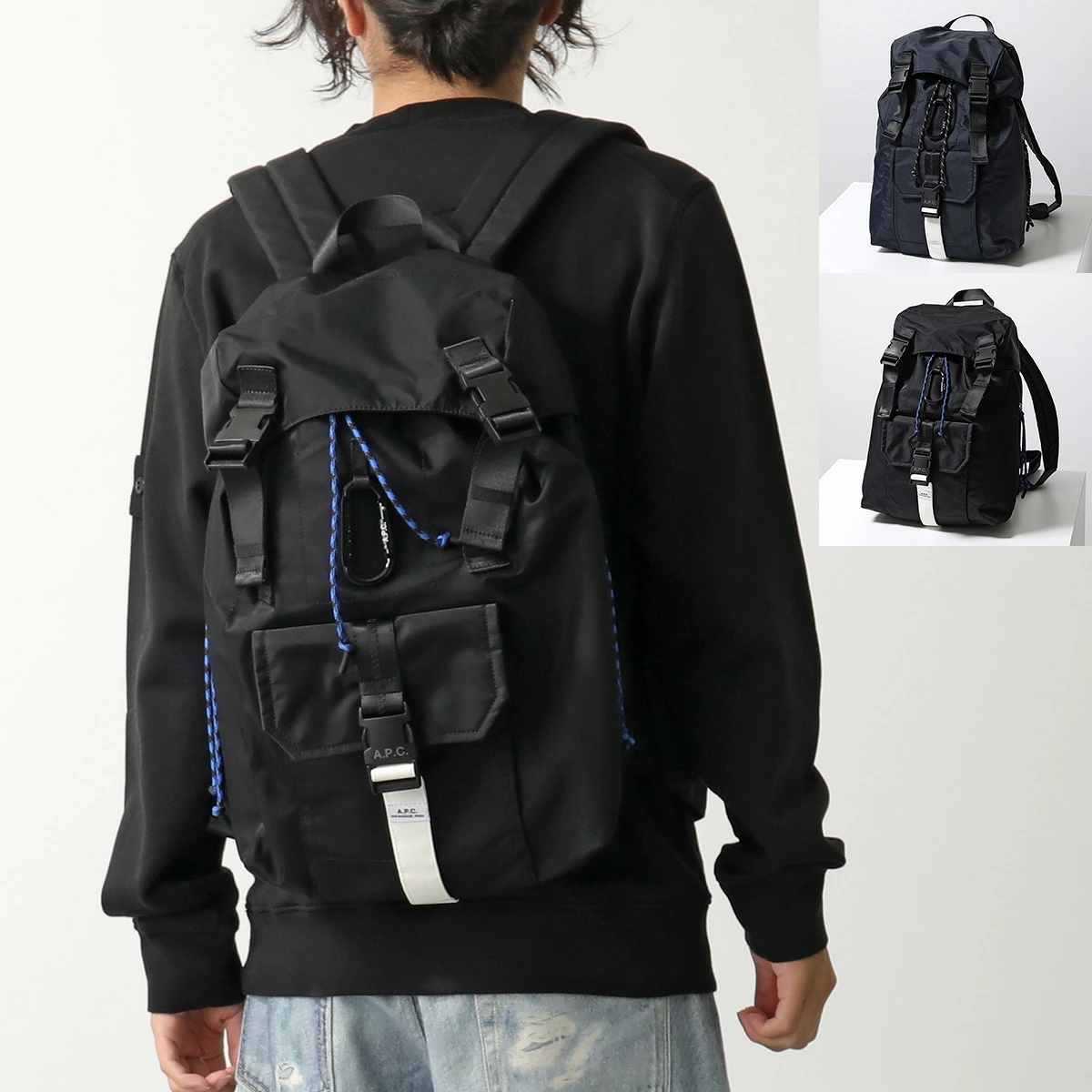 APC A.P.C. アーペーセー バックパック Trek トレック PAAFH H62220 PAAGR H62220 メンズ ナイロン リュック バッグ ロゴ カラビナ付き 鞄 カラー2色